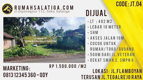 #01 | 723JT | LT:482m2 | Jual Tanah di Salatiga | Jl. Flamboyan, Tegalrejo