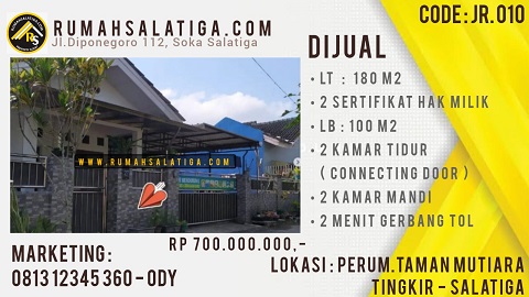 #101 | 700JT | LT:180m2 LB:100m2 | Jual Rumah di Salatiga | Perumahan Taman Mutiara