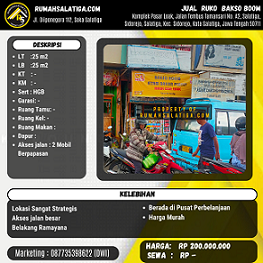 #08 | 200JT | LT:25m2 LB:25m2 | Jual Ruko di Salatiga | Sidorejo