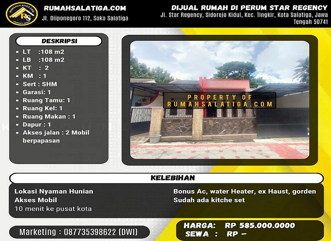 #08 | 585JT | LT:108m2 LB:108m2 | Jual Rumah di Salatiga | Perumahan Star Rejency