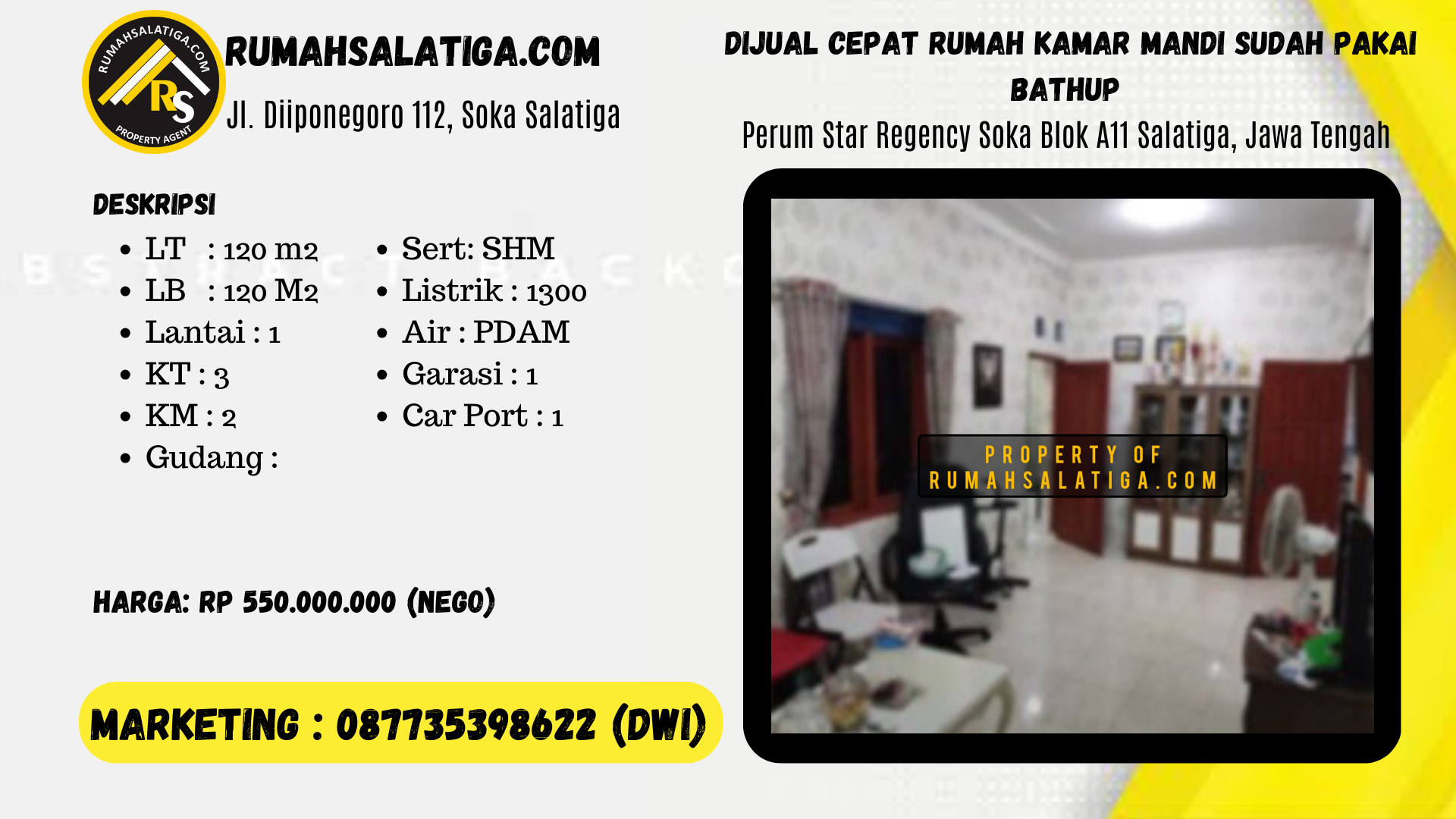 #08 | 505JT | LT:120m2 LB:120m2 | Jual Rumah di Salatiga | Perum Star Regency
