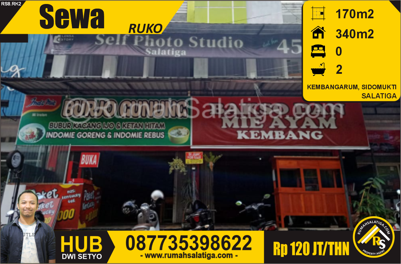 #0802 | 120JT | LT:170m2 LB:340m2 | Sewa Ruko di Salatiga | Kembang Arum