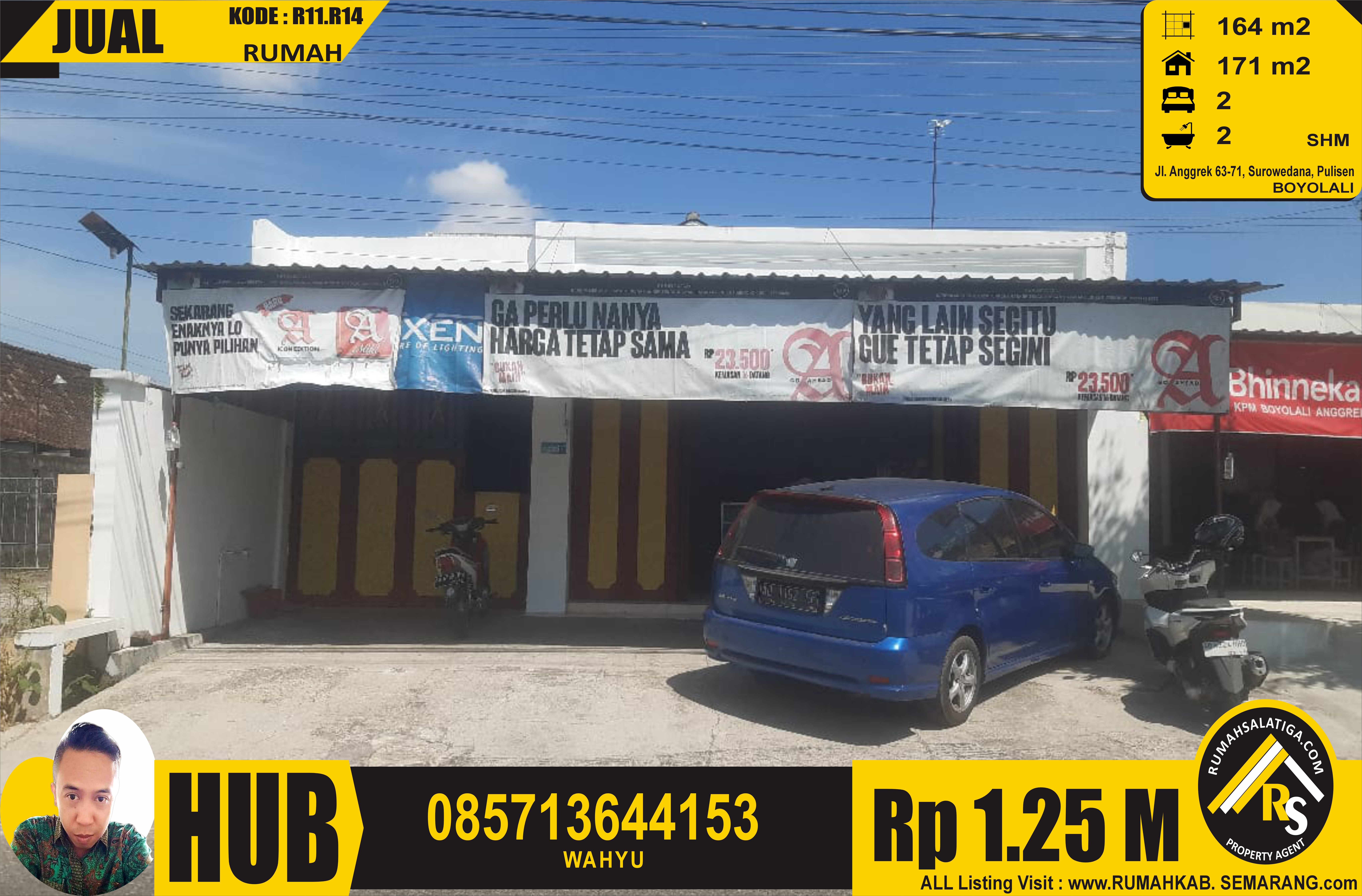 #1115 | 1.25M | LT:164m2 LB:171m2 | Jual Rumah+Toko di Salatiga | Surowedana, Pulisen