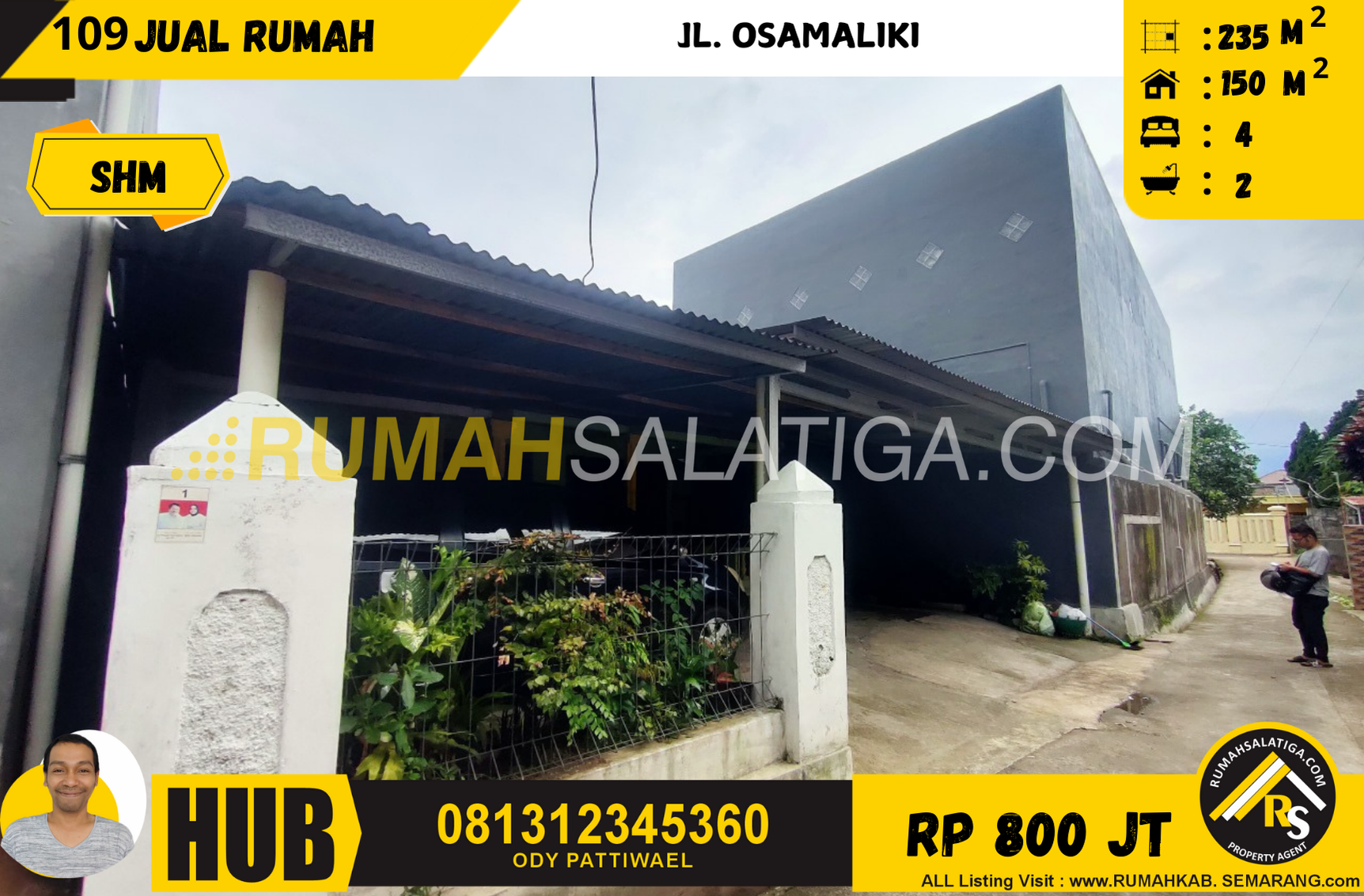 #109 | 800JT | LT:235 LB:150 | Jual Rumah di Salatiga | Jl. Osamaliki