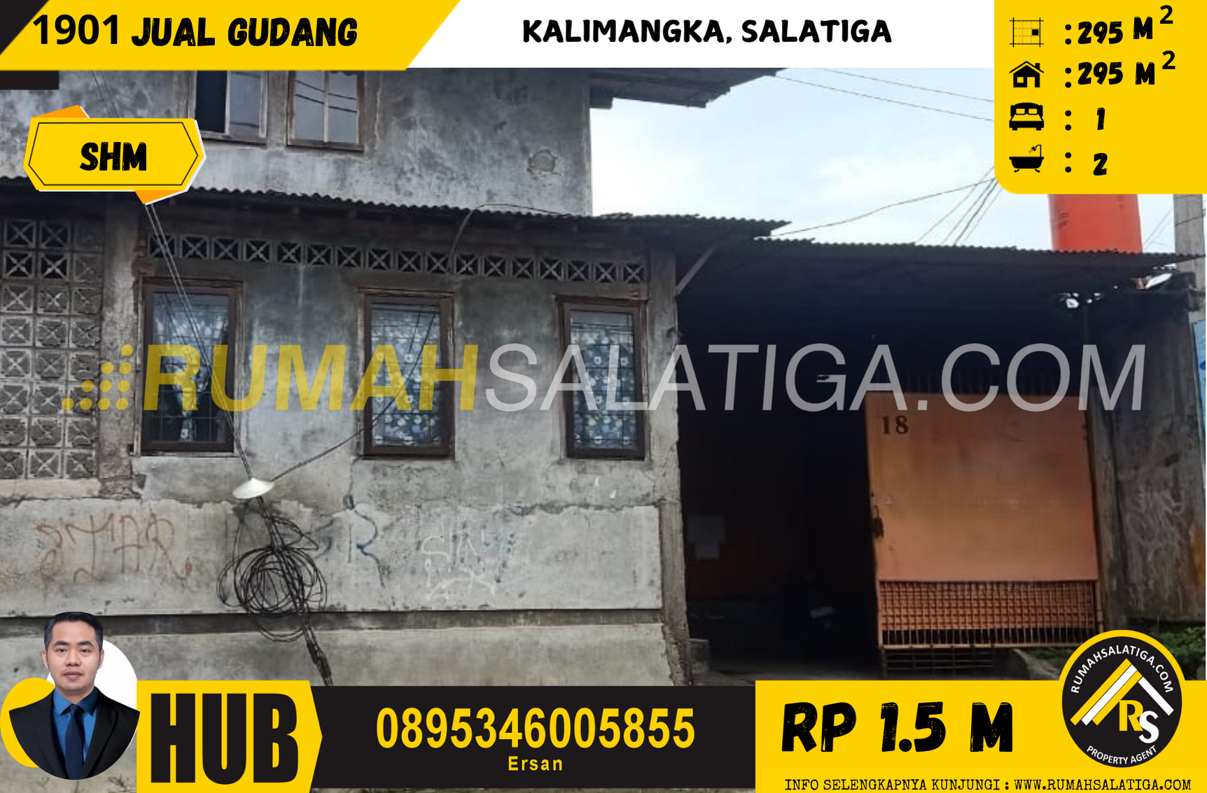 #1901 | 1,5M | LT:295 LB:295 | Jual Gudang di Salatiga | Kalimangka