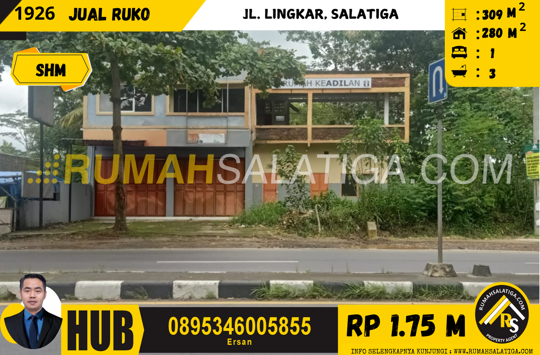 #1926 | 1.75M | LT:300m2 LB:280m2 | Jual Ruko di Salatiga | 2 Lantai | Jl. Lingkar, Sidorejo