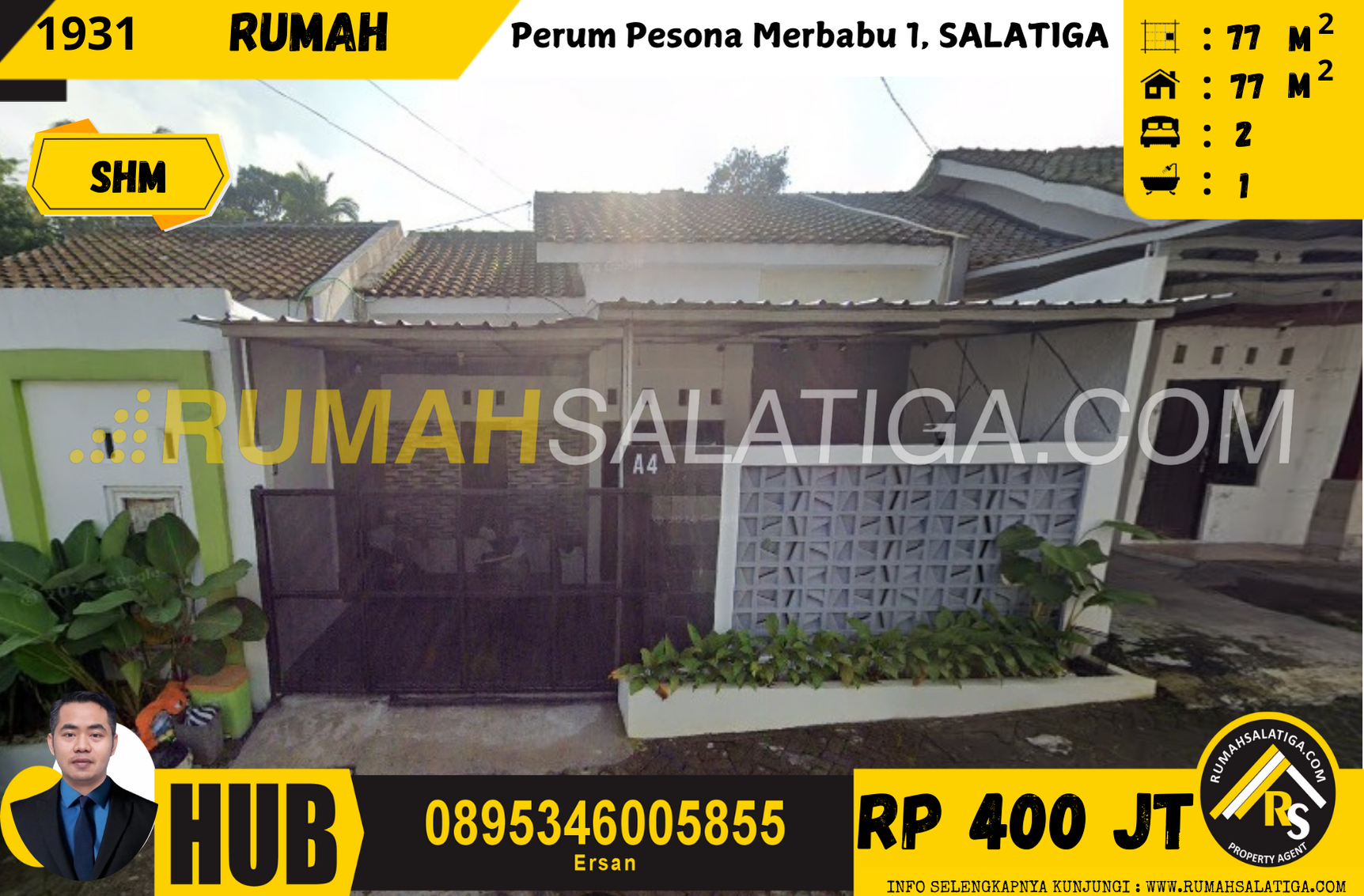 #1931 | 400JT | LT:77m2 LB:77m2 | Jual Rumah di Salatiga | Perum Pesona Merbabu I