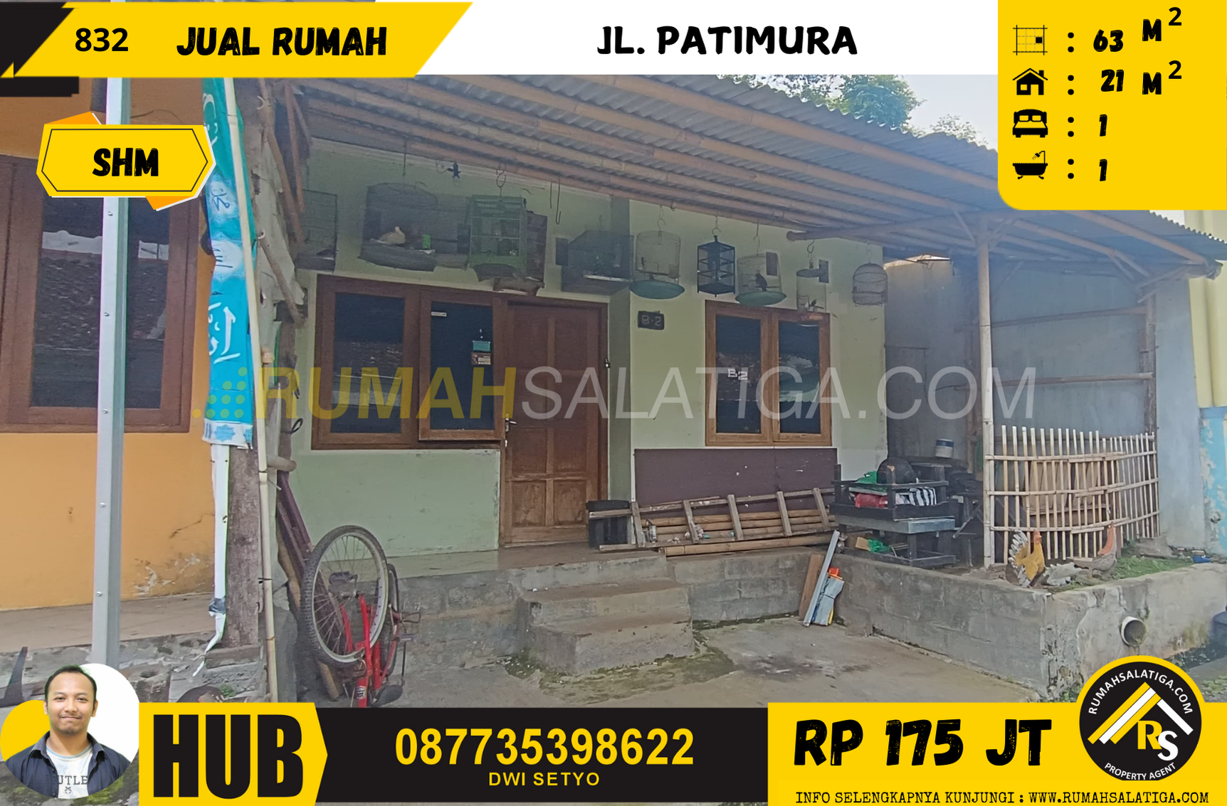 #832 | 175JT | LT63 LB:21 | Jual Rumah di Salatiga | Jl. Patimura