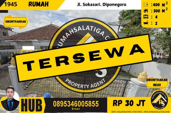#1945 | 30JT/ Tahun | LT: 400m2 LB: 300m2 | Sewa Rumah di Salatiga | Jl. Sokasari