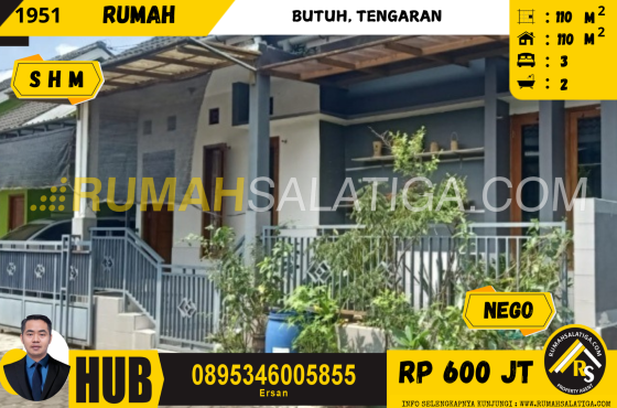 #1951 | 600JT | LT: 110m2 LB: 110m2 | Jual Rumah di Salatiga | Butuh, Tengaran
