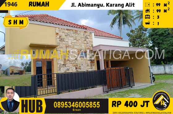 #1946 | 400JT | LT: 99m2 LB: 99m2 | Jual Rumah di Salatiga | Jl. Abimanyu, Karang Alit